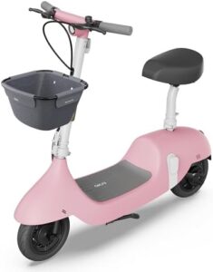Here is the optimized SEO meta description:

"Ride in style with this electric scooter featuring a seat and 25 miles range at 15.5 MPH. Includes detachable battery and basket for daily commutes or leisurely rides, perfect for adults looking to upgrade their transportation. Save big on this eco-friendly mode of transport!"