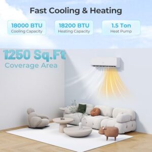 Cools rooms up to 1250 sq.ft with WiFi enabled mini split AC unit. Perfect for large spaces, works with Alexa, and features 25 SEER2 efficiency.