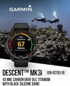 "Stay submerged with Garmin Descent Mk3 & Mk3i dive computers, featuring up to 25 days battery life and AMOLED display. Includes extra-long strap and GPS smartwatch bundle."