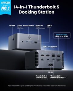 Unlock ultimate productivity with the Prime TB5 Docking Station: 14 ports, 140W charging, 120Gbps transfer, ambient LED lighting, and cooling system for Thunderbolt 5/4 laptops. Perfect for demanding users.