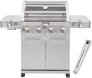 Enhance your outdoor cooking experience with the Larger 4-Burner Propane Gas Grills, featuring stainless steel cabinet style, infrared side sear burners and smoke box. Perfect for backyard BBQs and gatherings.