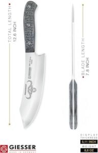 Experience the precision of Germany's oldest manufacturer with Giesser's PremiumCut, The Wolfpack, and Rock n Chop Knife. Perfect for BBQ enthusiasts and chefs alike, this 8-inch knife excels at chopping meat and veggies.