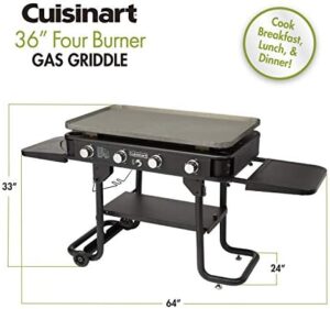 Savor backyard gatherings with the Cuisinart CGG-0036 four burner gas griddle, featuring 36 inches of cooking space and a durable construction for long-lasting performance.