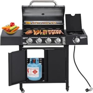 Here is the generated SEO meta description:

"Upgrade your outdoor cooking with the TITIMO 4-Burner Propane Gas Grill featuring a side burner and stainless steel grates, perfect for patio garden barbecues. Enjoy 50,000BTU of heat."