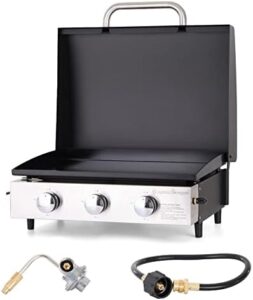 Here is the optimized meta description:

"Outdoor cooking made easy with Sophia & William's portable grill featuring 3 burners and ceramic coated cast iron pan. Perfect for camping, tailgating, and BBQs."