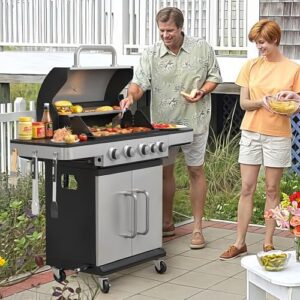 Here is the optimized meta description:

"Upgrade your outdoor cooking with the Vicllax 4-Burner Propane Gas Grill, featuring porcelain-enameled grates and 545 sq. in XL cooking space. Perfect for backyard parties! Includes easy-clean drip tray and storage cabinet."
