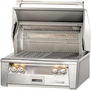 Savor sizzling flavors with the Alfresco ALXE 30-inch built-in natural gas grill featuring a Sear Zone and Rotisserie, perfect for backyard gatherings and outdoor cooking enthusiasts.