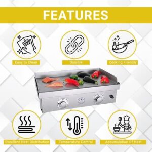 Cook outdoors with the Le Griddle 2-Burner Stainless Steel Griddle, featuring 18,000 BTU's and a natural gas design. Includes outdoor clothing cover for convenient protection. Perfect for camping or backyard cooking.