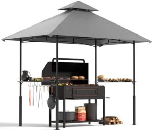 "Enhance your outdoor grilling experience with the Grill Gazebo, featuring a spacious 8'x5' shelter and air vent for ventilation. Includes 7 versatile hooks for hanging utensils and accessories. Perfect for patio or backyard gatherings."