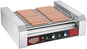Get the perfect hot dog grill with 11 stainless steel rollers for 30 hot dogs or sausages. Enjoy effortless cooking and grilling with this gray Hot Dog Grill from Great Northern Popcorn!