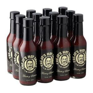 Discover the perfect blend of heat and flavor with Trejo's All-Natural Hot Sauce, 12-pack of 5 oz. bottles in medium heat, made from a blend of peppers and zero calories, Non-GMO for a delicious experience.