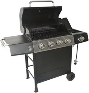 Discover the ultimate outdoor cooking experience with Grill Boss' Propane Gas Grill featuring a side burner, lid, wheels, shelves & bottle opener. Perfect for BBQ enthusiasts.