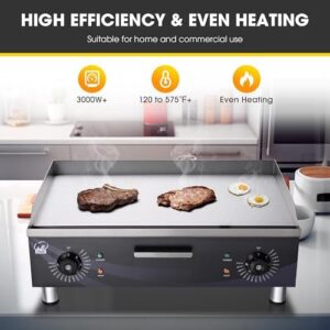Boost your breakfast game with the WeChef Commercial Griddle, featuring non-stick flat stainless steel construction, adjustable temperature control (122-572°F), and powerful 3500W electric heating. Perfect for restaurants and homes alike!
