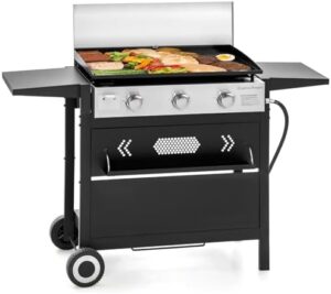 Cook up a culinary masterpiece with the GREEN PARTY 27" BBQ Propane Gas Griddle, featuring a ceramic coated cast iron pan and lift-off design for easy cooking at home or on-the-go. Perfect for outdoor cooking, camping, or tailgating!