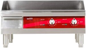 Here is the generated SEO meta description:

"Easily cook up a storm with this compact 16" electric countertop griddle, featuring 9 temperature settings and stainless steel construction. Limited warranty included."