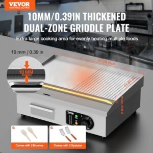 Elevate your cooking experience with the VEVOR Commercial Electric Griddle, featuring a 1600W countertop grill with adjustable temperature (122℉-572℉) and included tools for home or restaurant use.