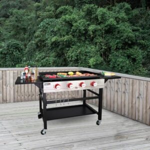 Here is the optimized SEO meta description:

"Upgrade your outdoor cooking with Royal Gourmet's GB4000 36-inch propane gas grill, featuring 4 burners and a flat top griddle perfect for BBQs and camping adventures. Save big on this versatile grill today!"