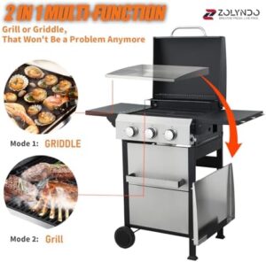 Here is the optimized SEO meta description:

"Master outdoor cooking with this 2-in-1 propane gas grill combo featuring enameled cast iron grids and stainless steel plancha, perfect for patio or backyard use, 36900 BTU heat output, ideal for camping trips and family gatherings."