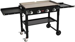 Upgrade your outdoor cooking game with the VEVOR Commercial Griddle on Cart, featuring a heavy-duty manual flat top, side shelves, and 4-burners for a total of 60,000 BTUs. Perfect for restaurants or backyard BBQs.