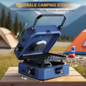 Boost your outdoor adventures with the 2 Burner Propane Camping Stove, featuring 16,000 BTU, foldable design and easy carrying handle. Perfect for camping, BBQs or emergency situations, with two adjustable burners and piezo ignition.