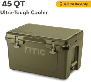 Keep your drinks cold and adventures going with the Ultra-Tough Cooler Hard Insulated Portable Ice Chest Box for beach, drink, beverage, camping, picnic, fishing, boat, barbecue.