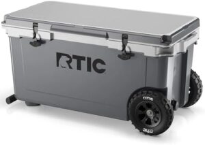 Stay cool on-the-go with the 72 Quart Ultra-Light Wheeled Cooler, 30% lighter than rotomolded coolers. Perfect for camping, picnics, and beach trips, this portable ice chest box keeps drinks fresh all day.