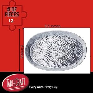 Discover durable Tablecraft Galvanized Oval Serving Trays with textured silver pebble finish, perfect for restaurant, patio or indoor outdoor use, reusable and unbreakable, 12 pieces.