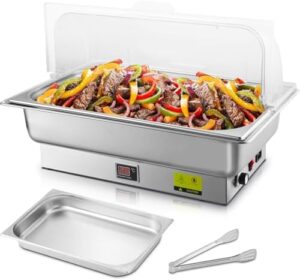 Heat food to perfection with the Gecheer Electric Chafing Dish, featuring a 9QT full size capacity, adjustable temperature control, and 700W power. Perfect for catering events!