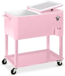 Here is the meta description:

"Stay cool and organized with Best Choice Products' 80-quart outdoor steel rolling cooler cart featuring ice chest, bottle opener, catch tray, drain plug, and locking wheels. Perfect for camping trips or backyard gatherings."