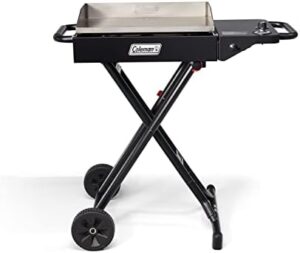 Here is the generated meta description:

Cook on-the-go with the Coleman RoadTrip Griddle, featuring Instastart ignition and even heat distribution. Portable design includes scissor legs and wheels for camping and tailgating adventures, perfect for any outdoor enthusiast.