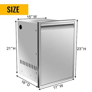 Elevate your outdoor kitchen with this stainless steel trash bin featuring a pull-out drawer and 17'' wide capacity. Perfect for BBQ islands, grill stations, and more!
