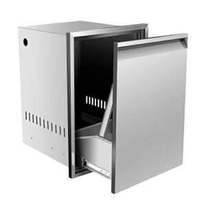 Here is the generated SEO meta description:

"Upgrade your outdoor kitchen with this stainless steel trash drawer featuring two pull-out trays and ample storage for a clutter-free BBQ experience, measuring 16''Wx22''Hx16.5''D."