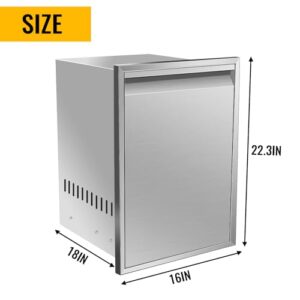 Here is the generated SEO meta description:

"Upgrade your outdoor kitchen with this stainless steel trash drawer featuring two pull-out trays and ample storage for a clutter-free BBQ experience, measuring 16''Wx22''Hx16.5''D."