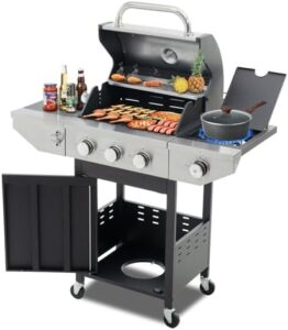 Discover the ultimate outdoor cooking experience with this 3-Burner Propane Gas Grill featuring a side burner and stainless steel construction. Perfect for camping, backyard, patio, or deck use. Includes removable grease tray.