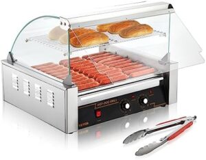 Optimize your hot dog game with the VEVOR roller, featuring 11 rollers and 30 hot dogs capacity. Dual temp control and stainless steel construction ensure perfect grilling.
