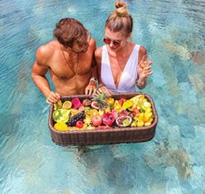 Here is the generated meta description:

"Enjoy poolside gatherings with this floating serving tray table featuring a sturdy brown design. Perfect for adults and kids, it's ideal for spas, pool parties, and brunch on the water."