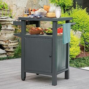 Elevate your outdoor cooking experience with Domi Grill Carts featuring storage and wheels. Perfect for patio, deck or backyard, this whole metal cart offers ample space to prep and store BBQ essentials.
