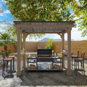 Here is the optimized SEO meta description:

"Upgrade your outdoor entertaining space with this sturdy 8x5' wooden grill gazebo featuring a sloping metal roof, rainwater drainage and cedar frame. Perfect for full-size grills and BBQs on patio, lawn or backyard."