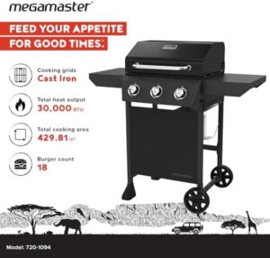 Delight your outdoor gatherings with this 30,000BTU propane gas grill featuring side tables, 429.81 SQ. In. cooking space, and 2-wheel transport for easy portability. Perfect for BBQs, backyards, tailgating, and more!