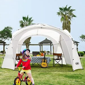 Here is the output:

"Stay dry and comfortable with this Easy Beach Tent Pop Up Canopy featuring UPF50+ protection, side walls, and stability poles. Perfect for camping trips, backyard fun, or picnics, all at a discounted price!"