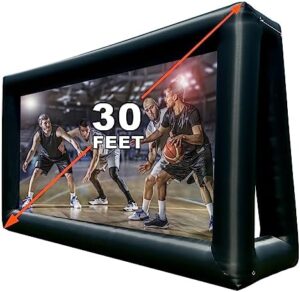 "Upgrade your outdoor movie nights with this 30ft inflatable screen kit, featuring air blower technology for crystal-clear projections. Perfect for backyard gatherings, pool parties, and BBQs."
