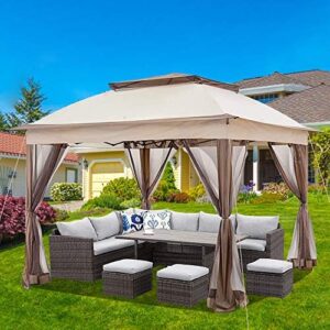Here is the generated SEO meta description:

"Instantly set up your outdoor gathering with this 11x11 pop-up gazebo tent featuring mosquito netting and a carry bag. Perfect for garden, lawn, patio or party use, this khaki canopy shelter provides comfortable shade."