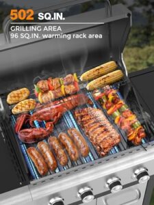 Here is the output:

"Upgrade your outdoor cooking with this 44000 BTU propane gas grill featuring a side burner, casters for easy mobility and stainless steel construction. Perfect for patio or backyard gatherings."