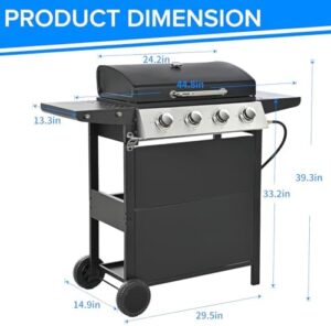 Here is the generated SEO meta description:

"Upgrade your outdoor cooking experience with this 4-Burner Propane BBQ Grill featuring 34,000 BTUs of power and 306.8 Sq. In. cooking surface. Perfect for backyard, deck, or camping use, don't miss out on discounts!"