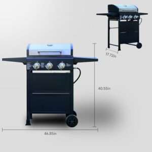 Here is the optimized meta description:

"Upgrade your outdoor cooking with this 3-Burner Propane Grill featuring a front hanging basket and powerful 30,000 BTU burner. Perfect for backyard, patio, or garden use - save big on gas grills like this one!"