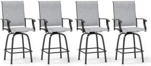 Elevate your outdoor entertainment with these 4 PCS swivel bar stools, featuring all-weather resistant design and light grey finish. Perfect for patios, decks, or poolside gatherings!