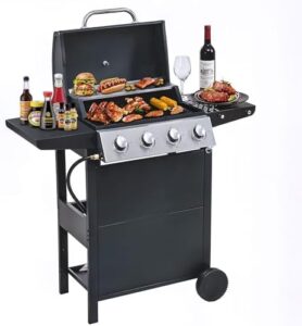 Here is the meta description:

"Boost backyard cooking with this 4-Burner Propane Gas BBQ Grill featuring a stainless steel design and 37,000 BTUs output. Perfect for camping, grilling, or everyday use - enjoy discounts on this fantastic grill!"