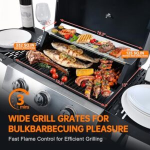 Here is the optimized SEO meta description:

"Upgrade outdoor cooking with this 3 burner propane gas grill featuring stainless steel construction and 30,000 BTU power for backyard barbecues, perfect for kitchen, garden, or patio use."