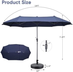 Here's the meta description:

"Enhance your outdoor space with this 13Ft large patio umbrella featuring a double-sided market design and easy crank system. Perfect for yards, poolside, and decks. Navy Blue color. Limited time offer: get 15% off!"