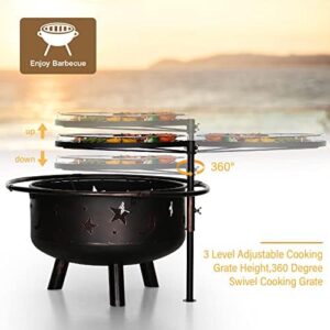 Elevate your backyard gatherings with this 30" wood burning fire pit featuring a grill and cooking grate. Perfect for patio or lawn use, it includes a poker and spark screen.